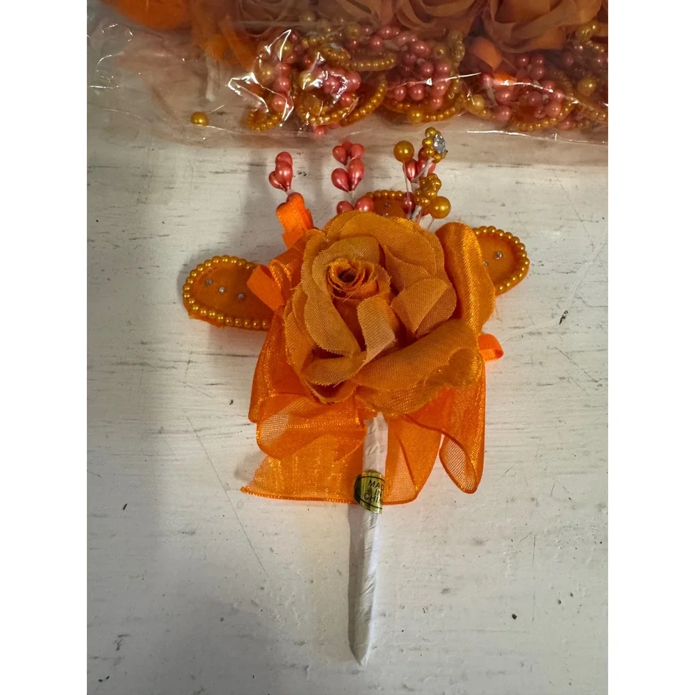 12 Orange Artificial Rose Boutonniere Wedding Prom Floral Lapel Pins Corsage